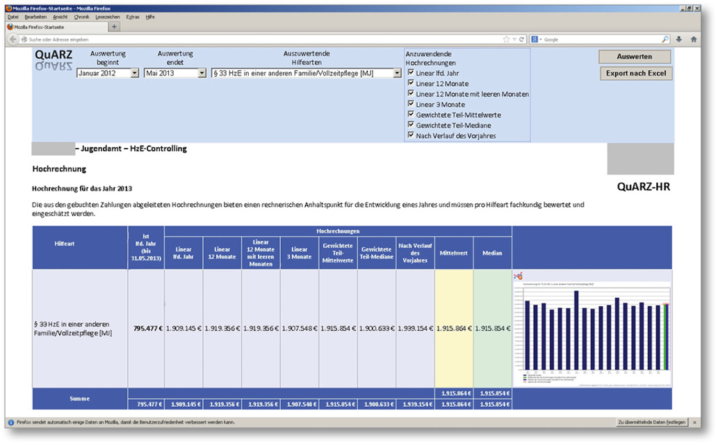 Statistische Jahreshochrechnung für Vollzeitpflege