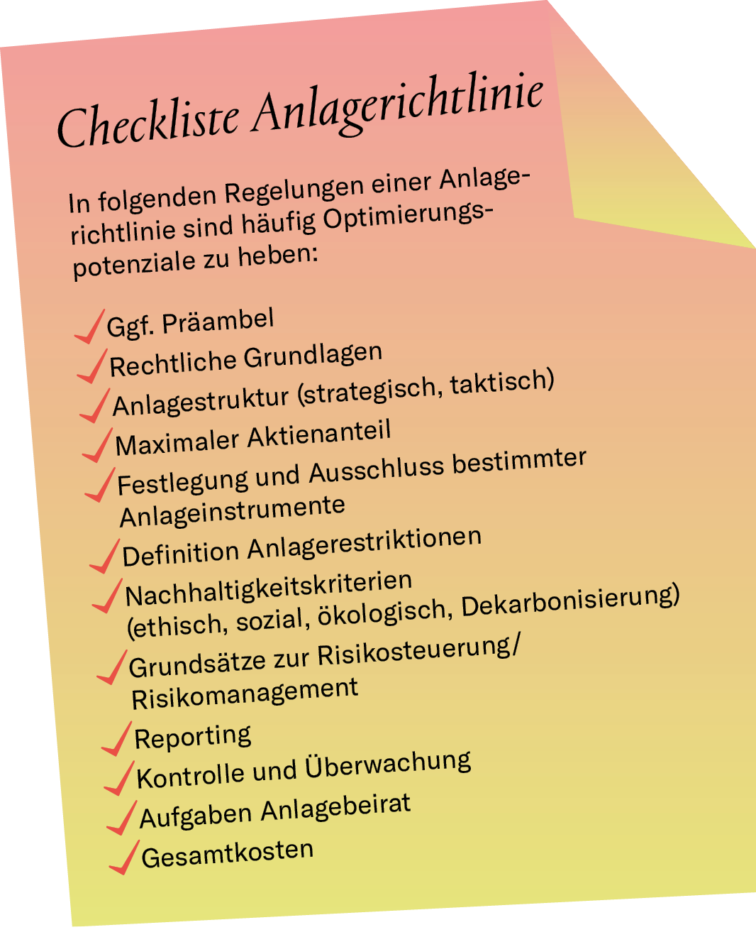 Checkliste Anlagerichtlinie